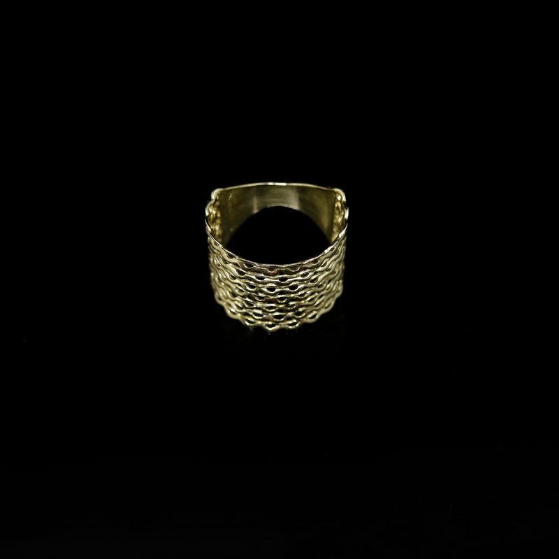 Knitting Ring - Small Stitch - Wide Band - Gold