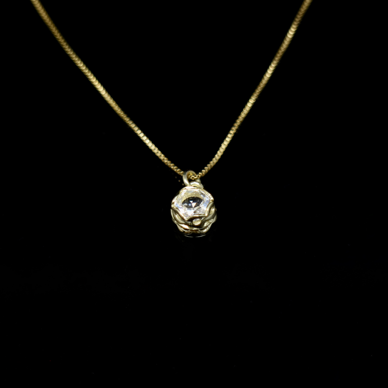 Knitting Necklace - 6mm Round Natural Stone - Gold