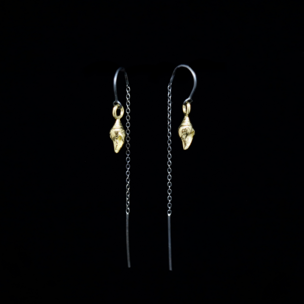 Seashell Earrings - Single Shell Hanging - Gold