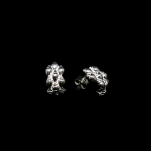 Seashell Earrings - 3 Rows - Small Open Hoop - Silver