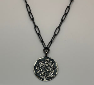 The Traveler - Pendant w/paperclip chain - Oxidised Silver