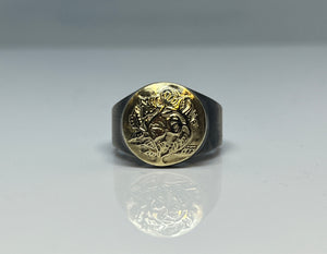 The Traveler - Signet Ring - Big -  Oxidised silver and 14kt gold