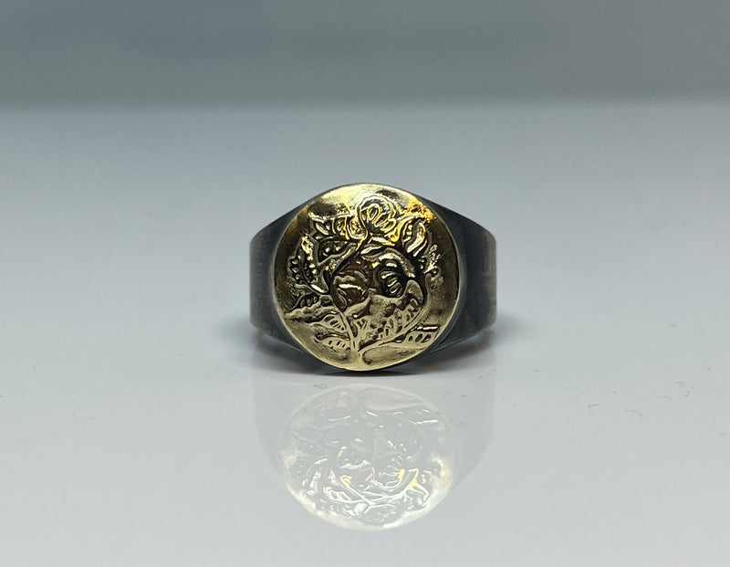 The Traveler - Signet Ring - Big -  Oxidised silver and 14kt gold