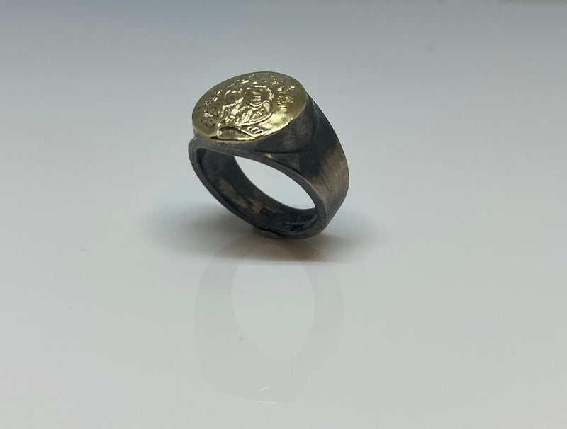 The Traveler - Signet Ring - Big -  Oxidised silver and 14kt gold
