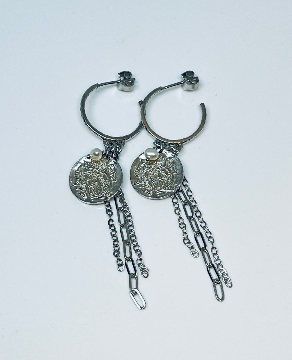 The Traveler - Hoop earrings - Silver w/ pearl