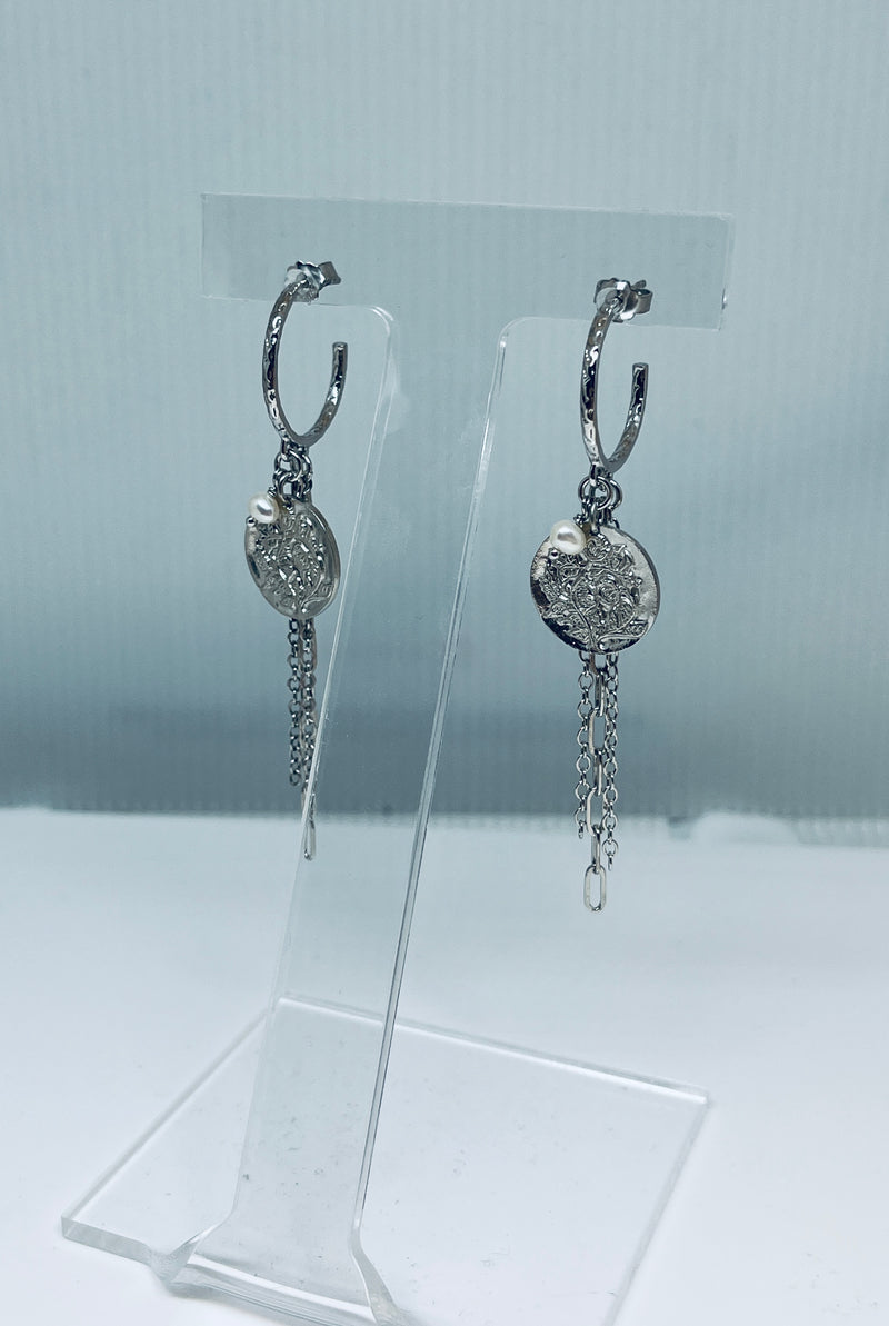 The Traveler - Hoop earrings - Silver w/ pearl