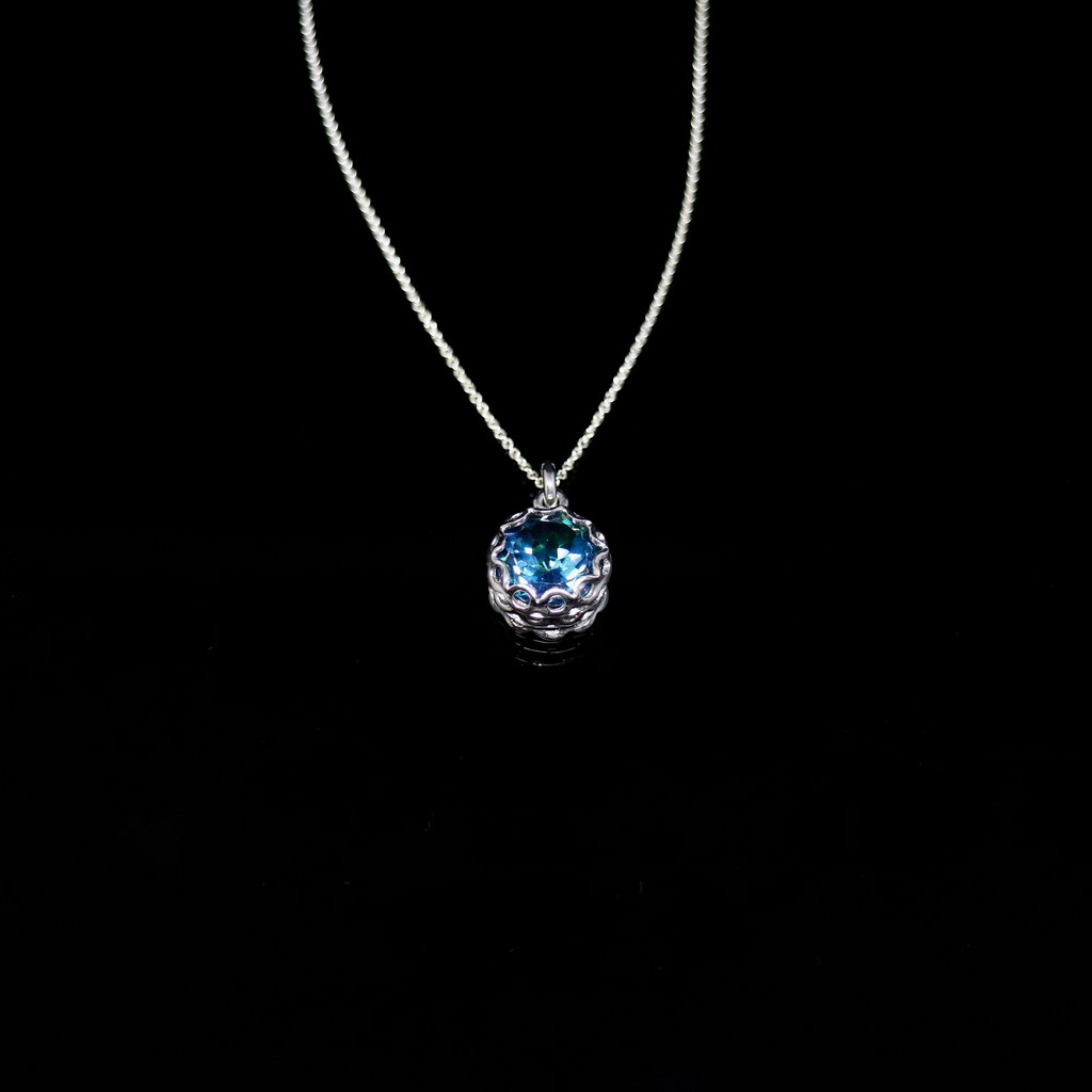 Knitting Necklace - 10mm Round Stone - Silver
