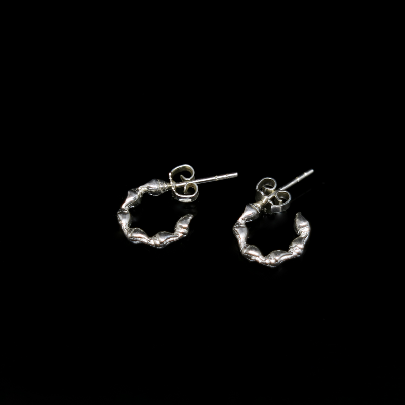 Seashell Earrings - 1 Row - Small Open Hoop - Silver