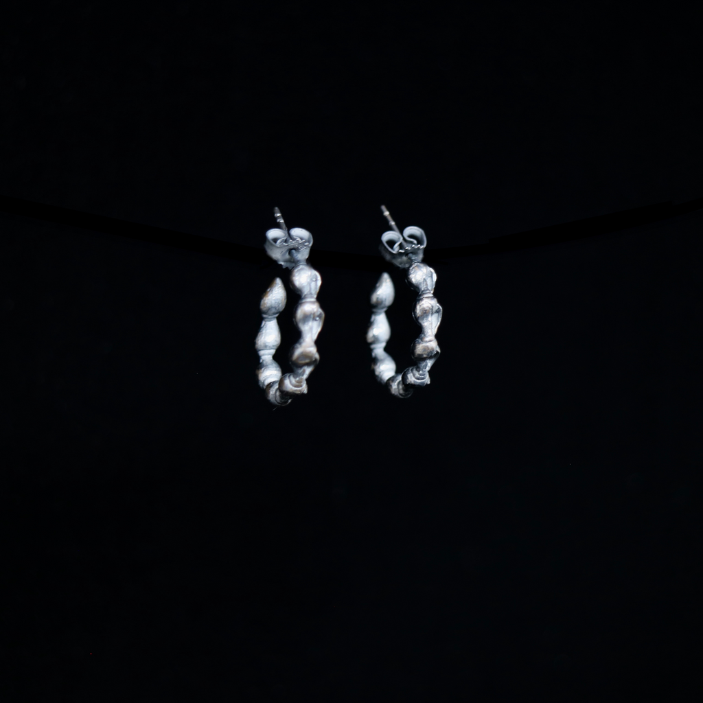 Seashell Earrings - 1 Row - Large Open Hoop - Silver