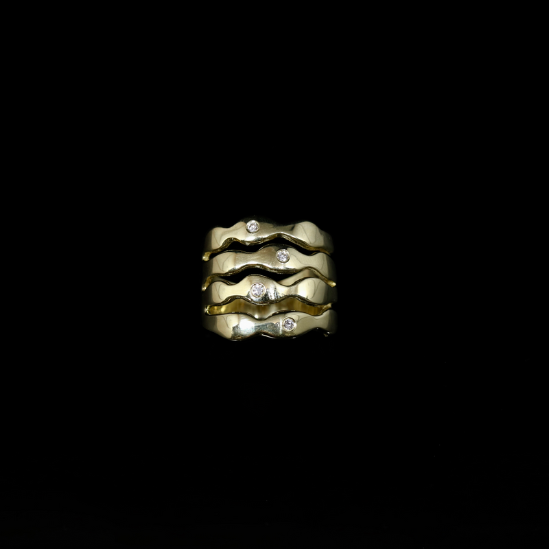 Bubble Seaweed Ring - Scattered Stones - 0.08ctw Diamonds - Gold