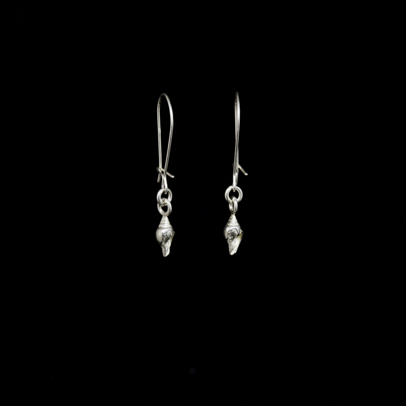 Seashell Earrings - Single Shell Hanging - Silver
