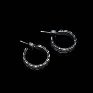 Knitting Earrings - Small Stitch - Large Open Hoop - Silver