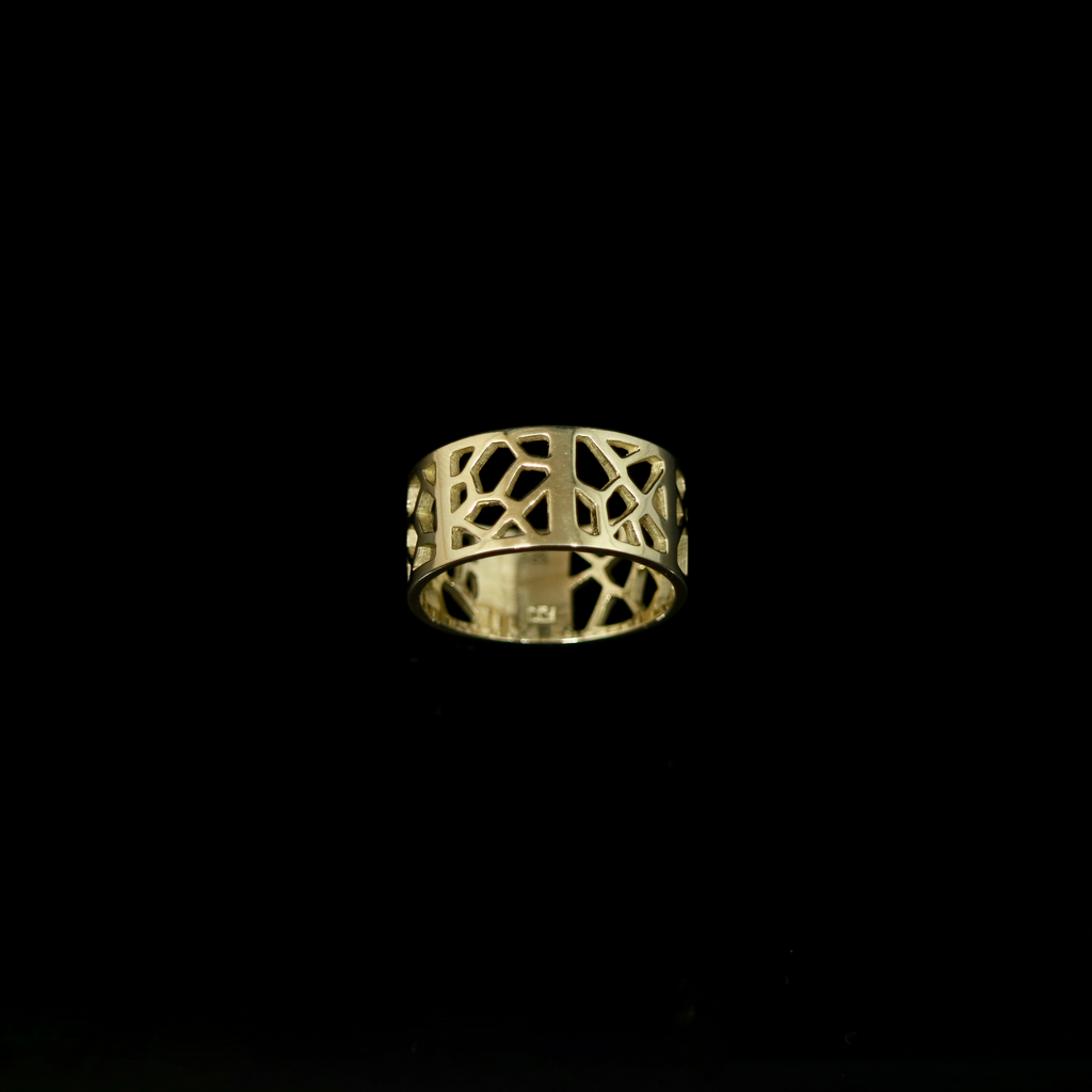 Molecule Ring - Decorated Band - Wide - Gold