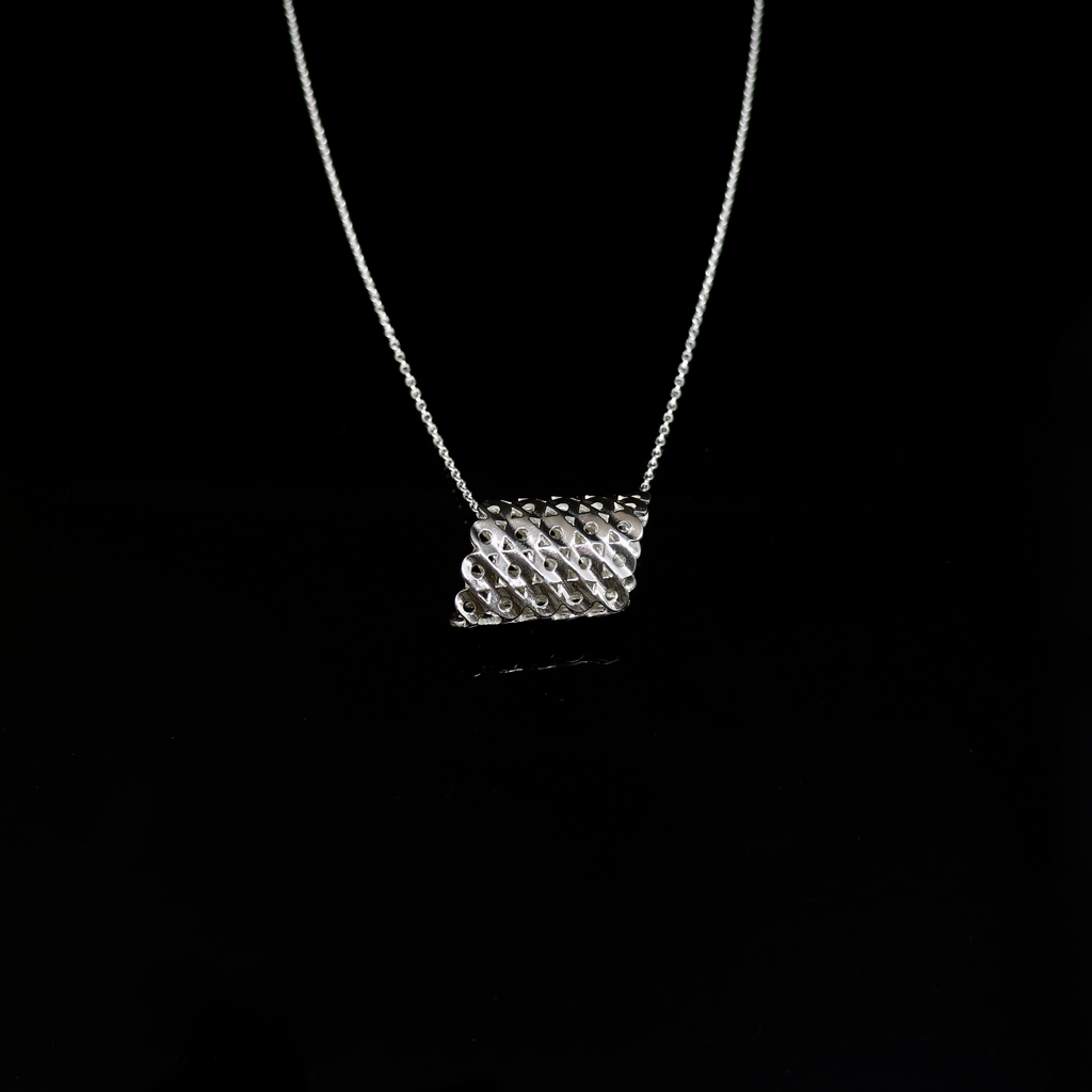 Knitting Necklace - Large Stitch Slant Tube - 5 Rows - Silver