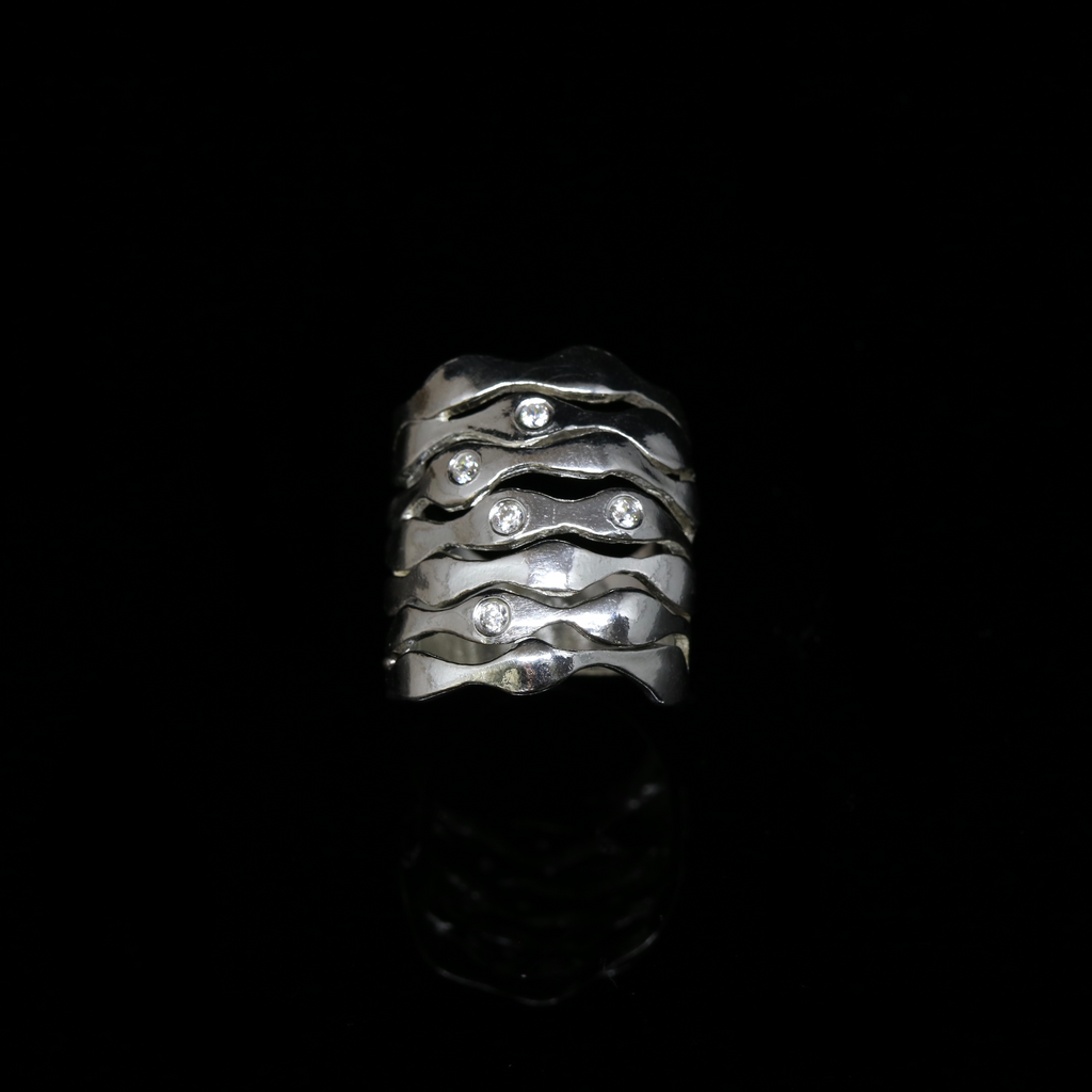 Bubble Seaweed Ring - Scattered Stones - Wide Band - Silver