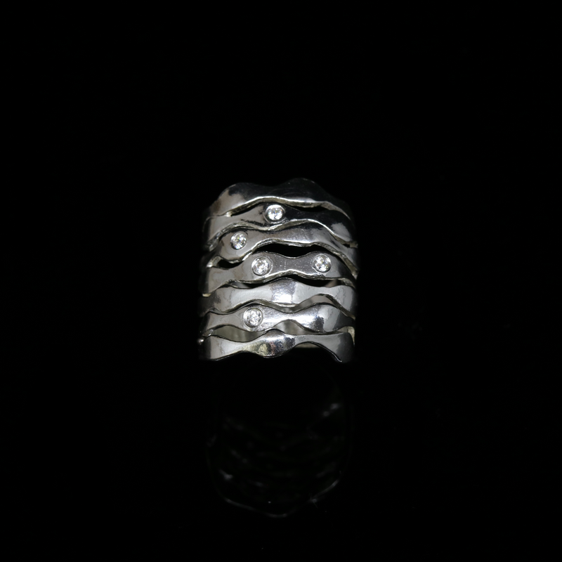 Bubble Seaweed Ring - Scattered Stones - Wide Band - Silver