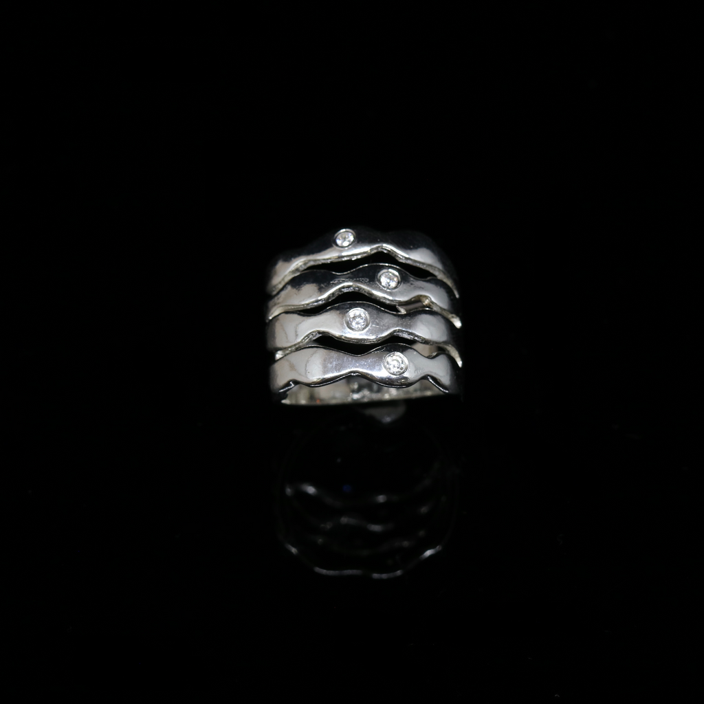 Bubble Seaweed Ring - Scattered Stones - Silver