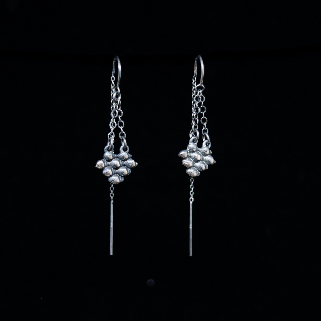 Seashell Earrings - Double Chain Formation - Silver