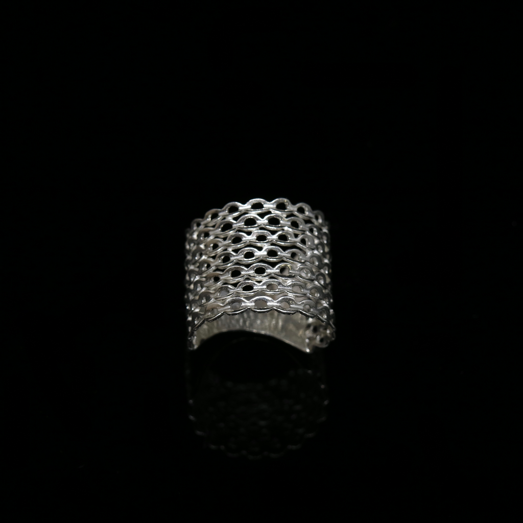 Knitting Ring - Small Stitch - Wide Band - Silver