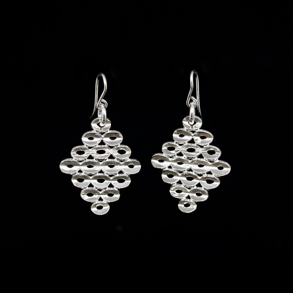 Knitting Earrings - Large Stitch Diamond - Silver