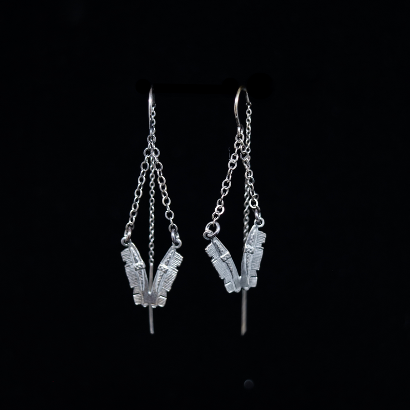 Celts & Kings Earrings - Chevron Combs Hanging - Silver